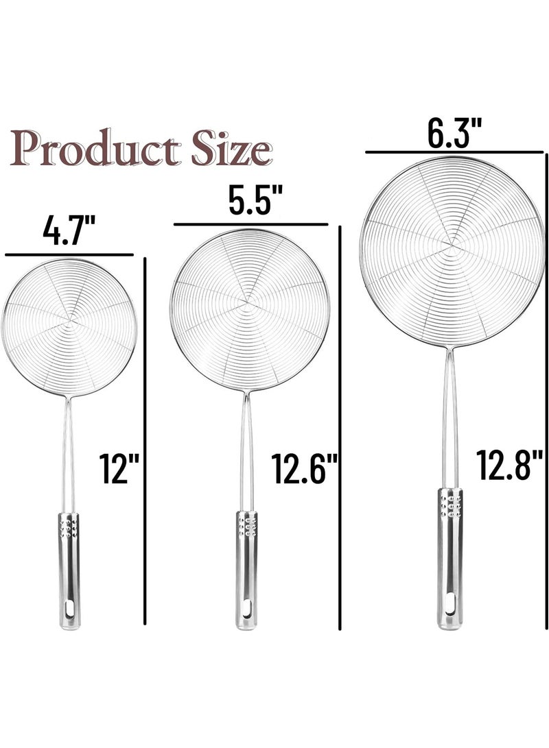 3 Sizes Stainless Steel Spider Strainer, Long Handle Wire Skimmer Spoon Kitchen Scoop for Frying Pasta Cooking Use - Image 3