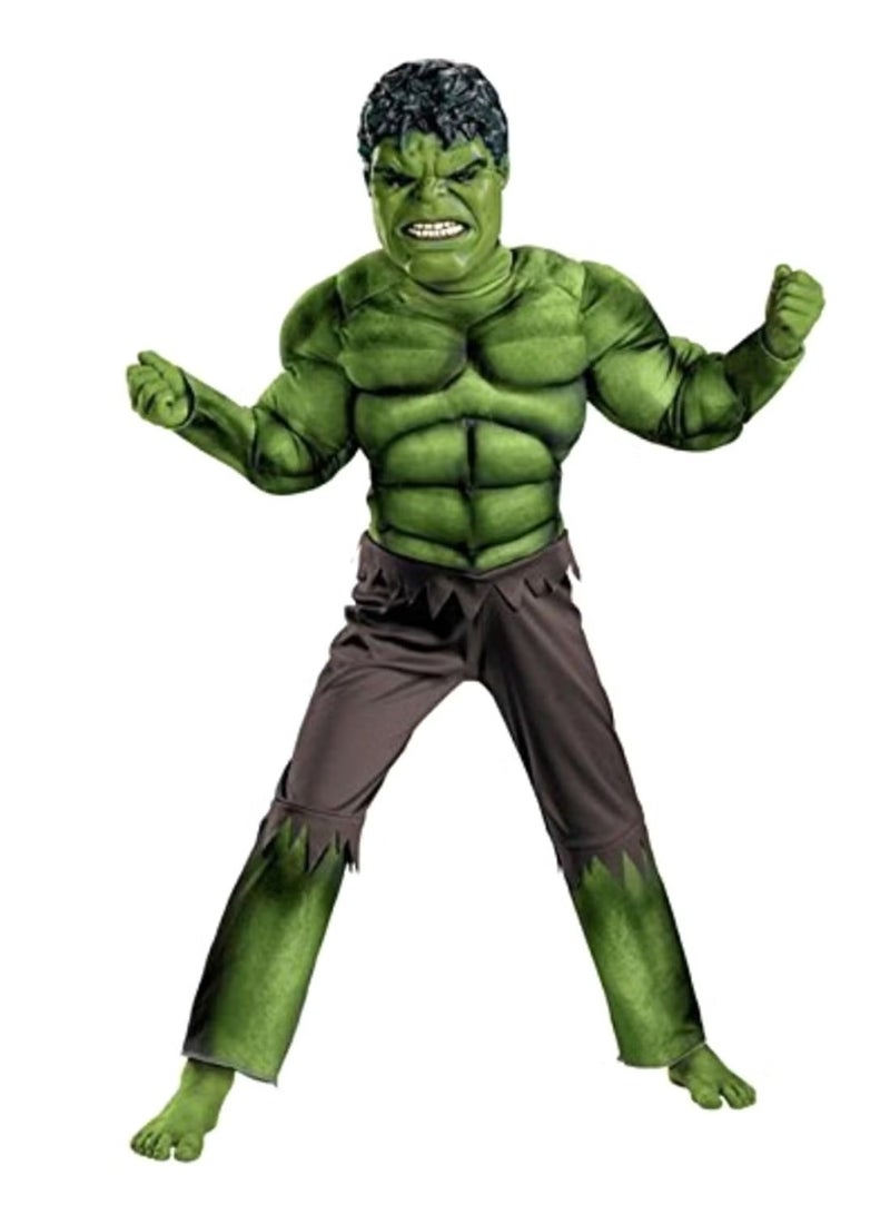 Kids Hulk Muscle Costume with Mask – Green Superhero Polyester Outfit with Shredded Shorts, Padded Muscle Suit Dress-Up for Boys, Party & Cosplay Costume - Image 2