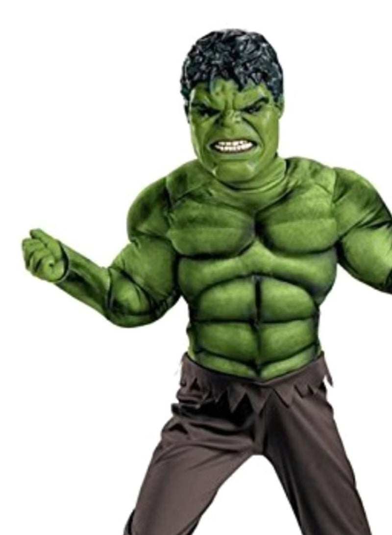 Kids Hulk Muscle Costume with Mask – Green Superhero Polyester Outfit with Shredded Shorts, Padded Muscle Suit Dress-Up for Boys, Party & Cosplay Costume - Image 1