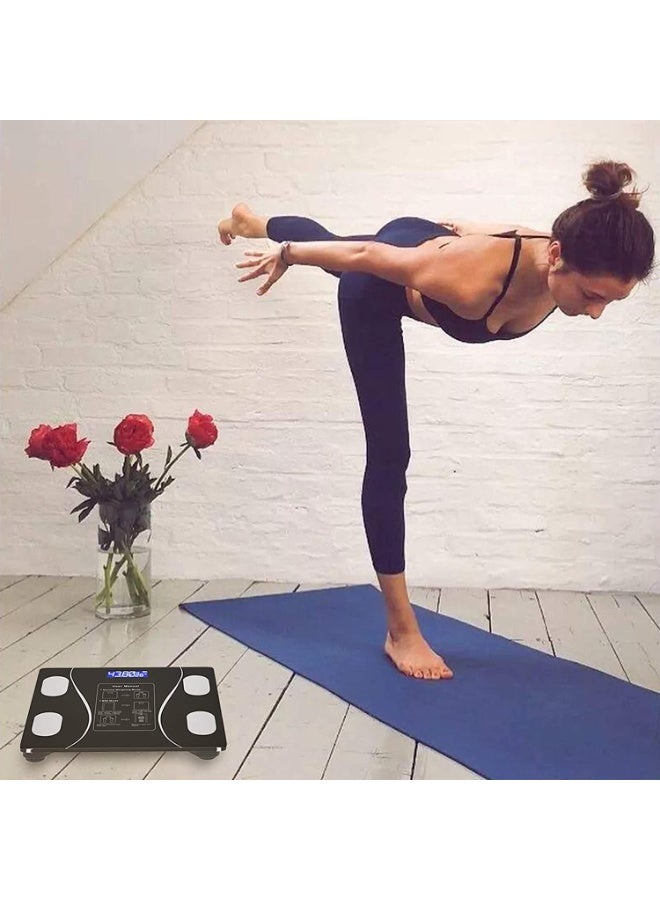 ميزان دهون الجسم الذكي رقمي لاسلكي للحمام مع تحليل مكونات الجسم ومزامنة تطبيق الهاتف عبر البلوتوث وتصميم زجاج مقسى لقياس دقيق - Image 3