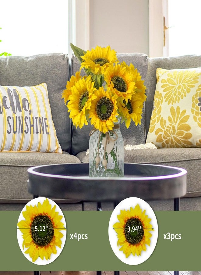 Leftover Artificial Sunflower 6Pcs Fake Sunflowers Realistic Silk Sunflower Bouquet with Stems - Image 4