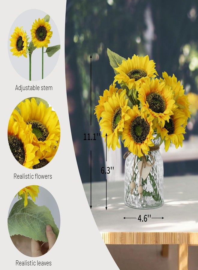 Leftover Artificial Sunflower 6Pcs Fake Sunflowers Realistic Silk Sunflower Bouquet with Stems - Image 2