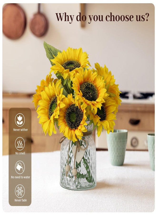 Leftover Artificial Sunflower 6Pcs Fake Sunflowers Realistic Silk Sunflower Bouquet with Stems - Image 3
