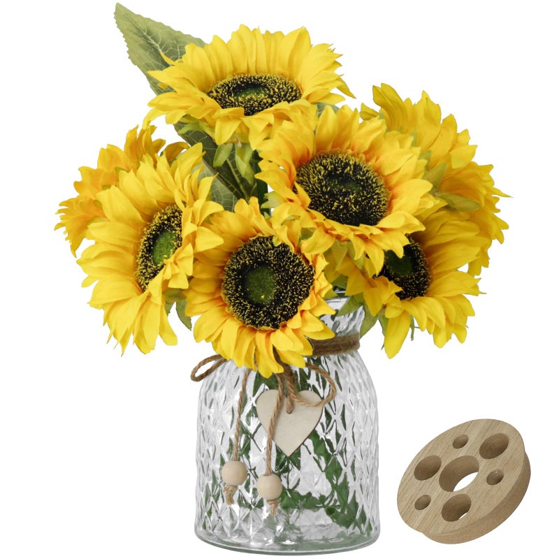 Leftover Artificial Sunflower 6Pcs Fake Sunflowers Realistic Silk Sunflower Bouquet with Stems - Image 1
