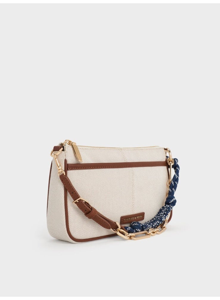 تشارلز & كيث حقيبة كتف وحقيبة كروس بودي من تشارلز آند كيث أديسون مصنوعة من قماش معقود بحبل مع حامل بطاقات - بيج/بني دافئ - Image 4