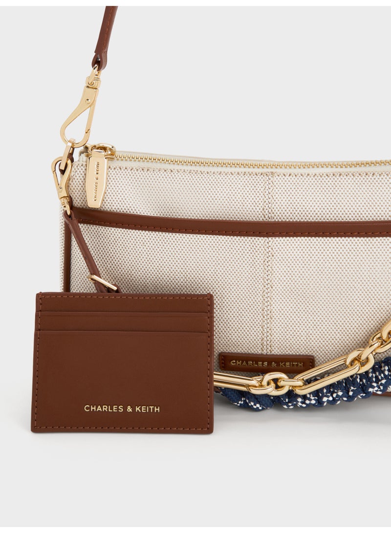 تشارلز & كيث حقيبة كتف وحقيبة كروس بودي من تشارلز آند كيث أديسون مصنوعة من قماش معقود بحبل مع حامل بطاقات - بيج/بني دافئ - Image 2