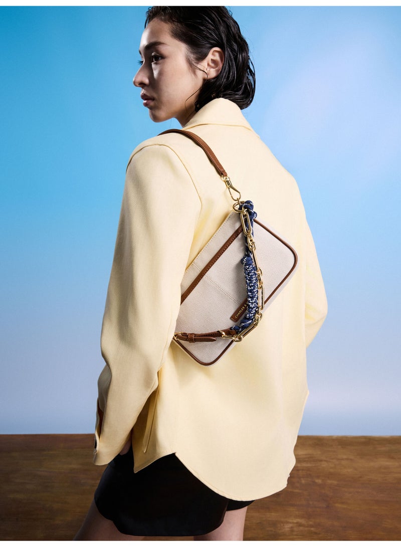 تشارلز & كيث حقيبة كتف وحقيبة كروس بودي من تشارلز آند كيث أديسون مصنوعة من قماش معقود بحبل مع حامل بطاقات - بيج/بني دافئ - Image 3