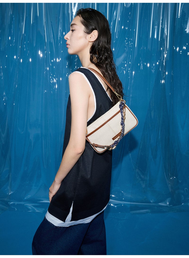 تشارلز & كيث حقيبة كتف وحقيبة كروس بودي من تشارلز آند كيث أديسون مصنوعة من قماش معقود بحبل مع حامل بطاقات - بيج/بني دافئ - Image 5