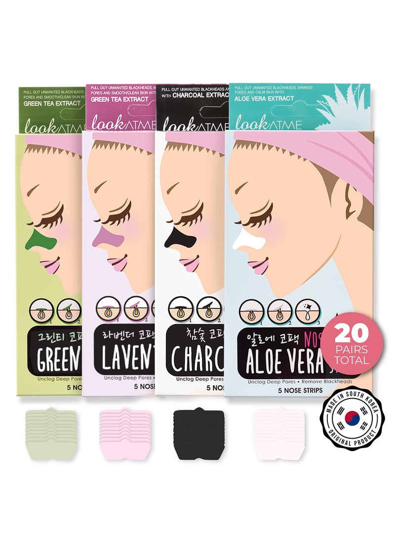 LOOKATME - LOOKATME Nose Pore Strips 4Pack 20 Nose Strips Korean Skin Care Blackhead Remover K Beauty Blackhead Strips for Nose and Face Black Head Strips Women Acne Mask for Blackhead Removal Combo - Image 1