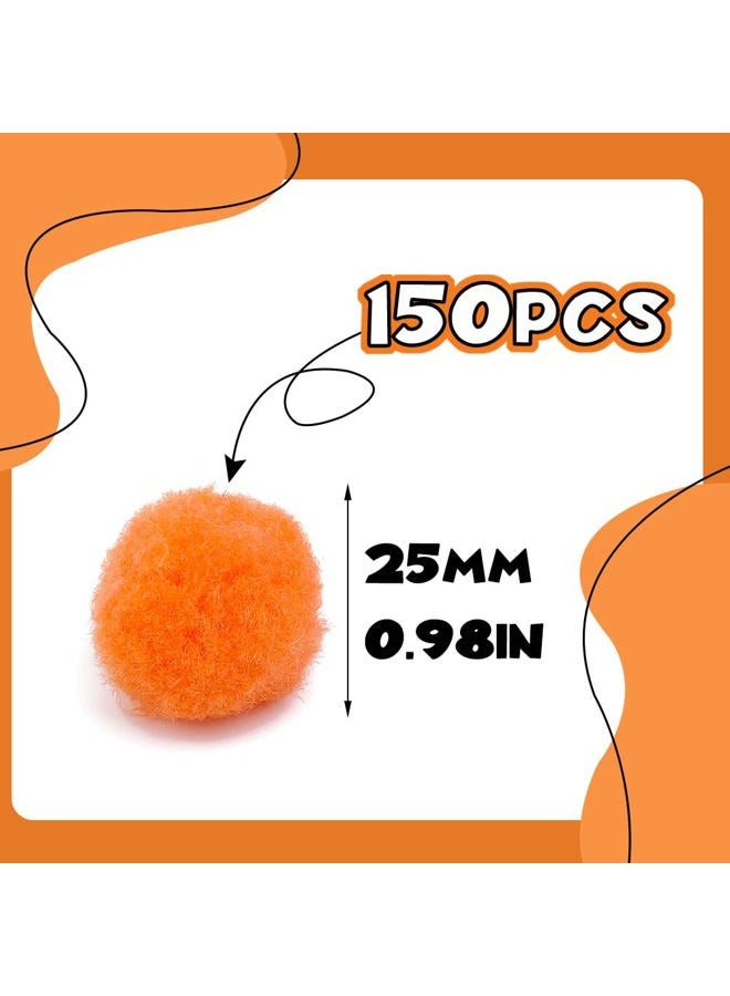MORFEN 150 Pieces Pom Poms, 1 Inch Orange Craft Pom Poms, Fuzzy Pompom Puff Balls, Small Pom Pom Balls for Party Home Decorations, DIY Arts, Crafts Projects for Family - Image 2