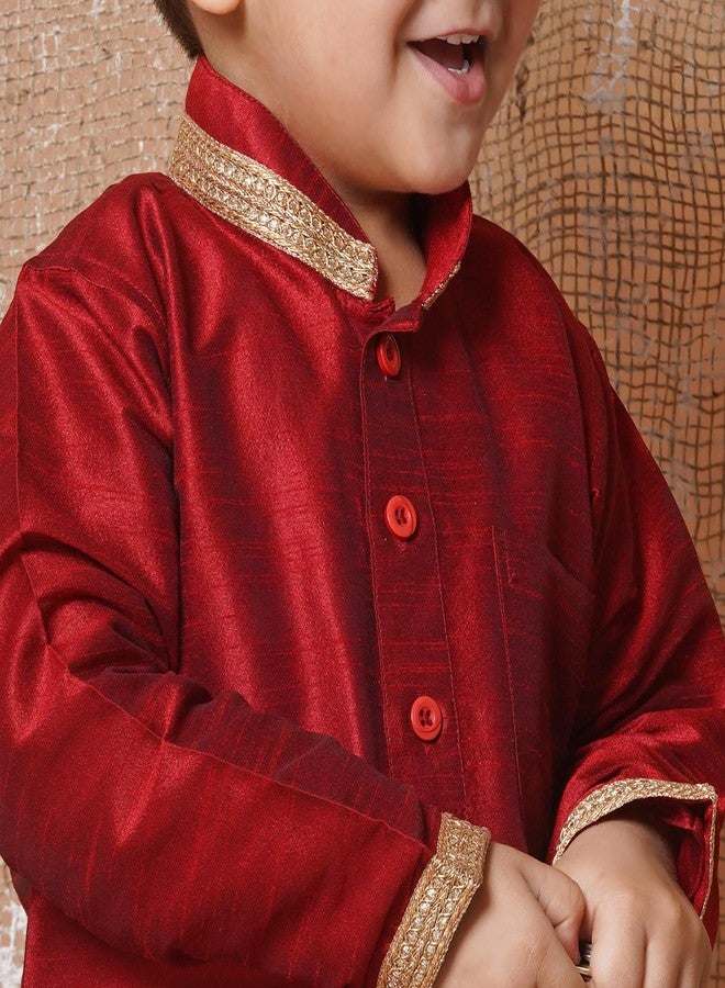 AJ DEZINES Kids Silk Blend Full Sleeve Solid Maroon Dhoti Kurta Set for Boys - Ethnic Wear | Traditional | Festival Wear for boys - Regular Fit - Image 5