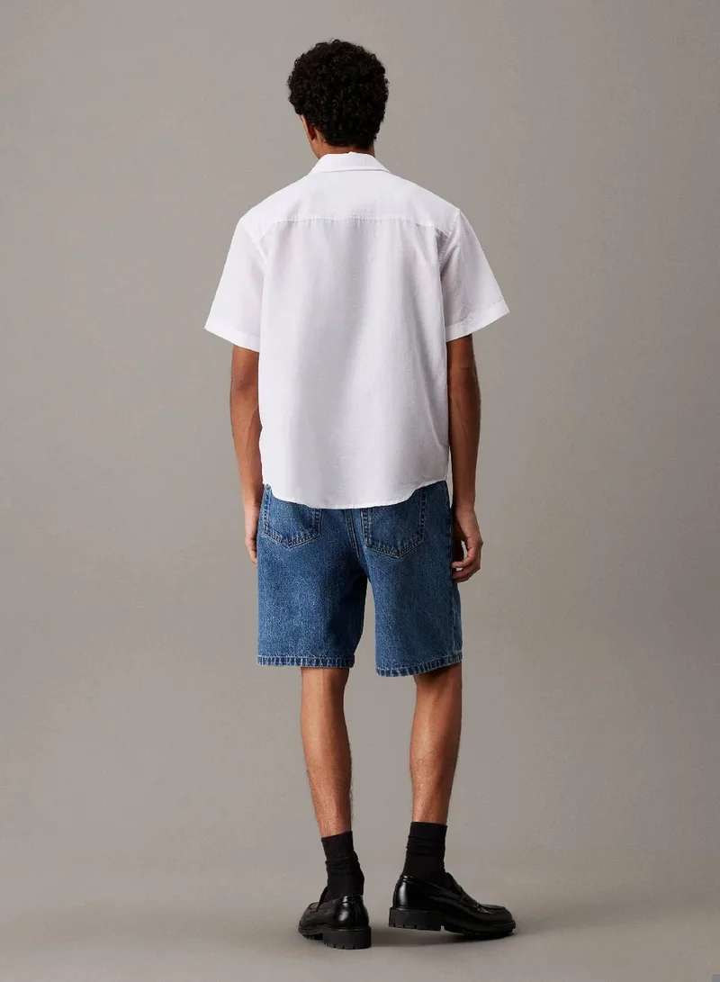 Calvin Klein Jeans Bright White Linen Cotton Short Sleeve Shirt for Men | Best Price UAE