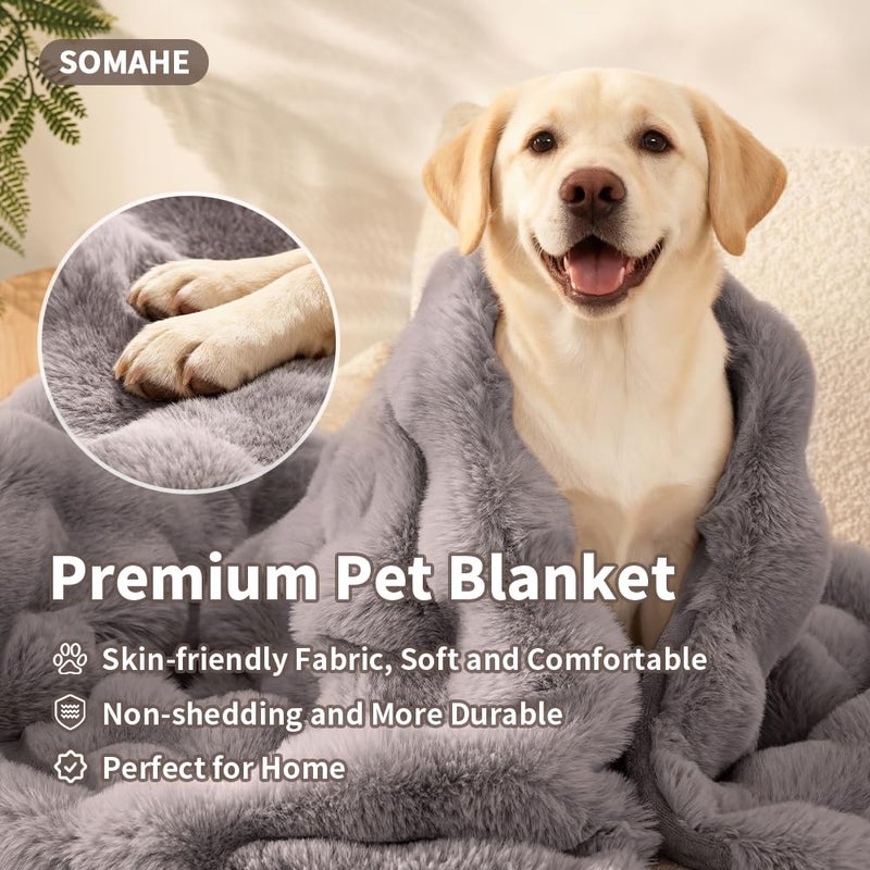 SOMAHE Dog Blanket Self-Warming Throw for Medium & Large Dogs, Dual-Side Sherpa Plush, Thick Crate Bed Cover & Car Seat Mat, Anti-Static Machine Washable No Shrink, 39x30 Inch Gray - Image 2