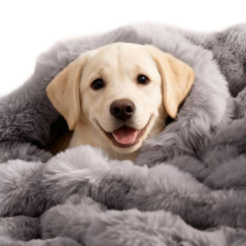 SOMAHE Dog Blanket Self-Warming Throw for Medium & Large Dogs, Dual-Side Sherpa Plush, Thick Crate Bed Cover & Car Seat Mat, Anti-Static Machine Washable No Shrink, 39x30 Inch Gray - Image 1