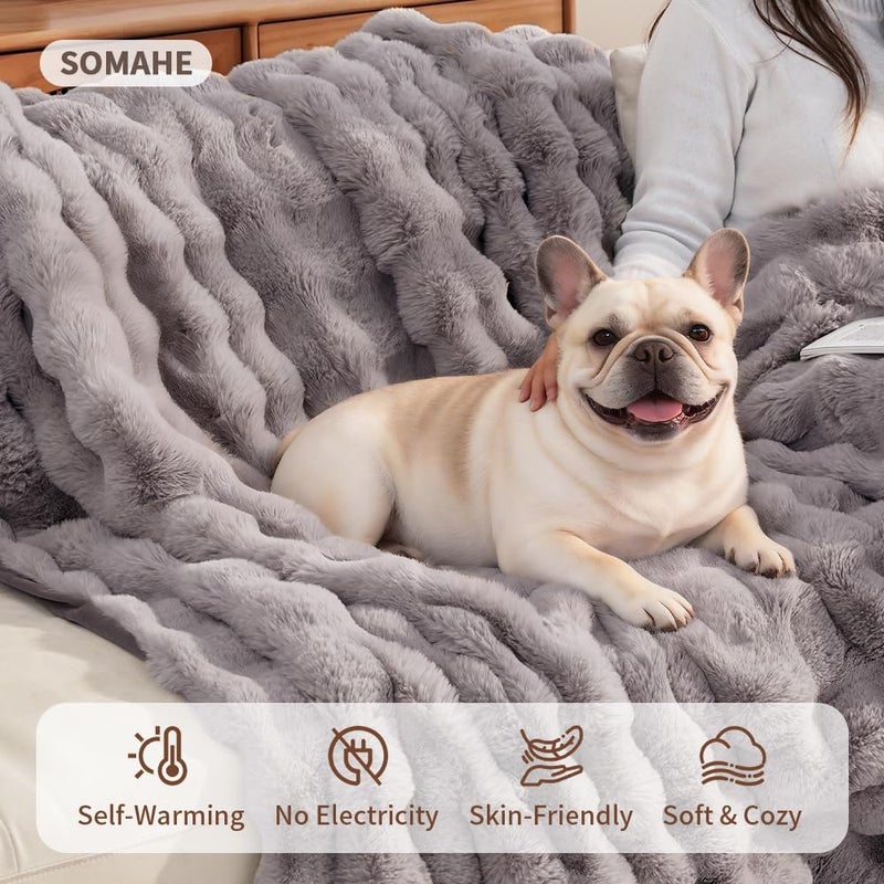 SOMAHE Dog Blanket Self-Warming Throw for Medium & Large Dogs, Dual-Side Sherpa Plush, Thick Crate Bed Cover & Car Seat Mat, Anti-Static Machine Washable No Shrink, 39x30 Inch Gray - Image 5