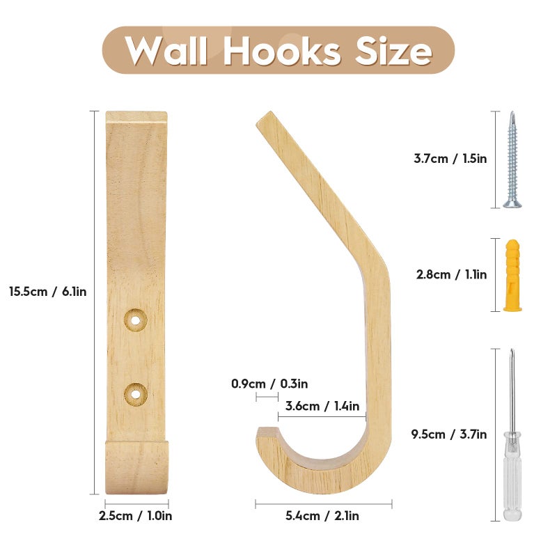 Watbeyoz Wooden Coat Hooks Wall Hooks,Natural Oak Wood Hooks Decorative Vintage Wood Wall Hooks Organizer Heavy Duty Wall Mounted Hooks for Hanging Coats, Key, Cap, Cup (4 Pack) - Image 3