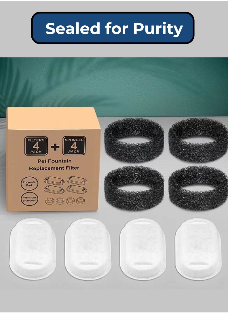 Horizon - 4+4 Pcs Cat Water Fountain Filter (4 Carbon Filters + 4 Sponge Filters), High Quality Cat Fountain Filter Replacement for 3.2L & 2L, Water Fountain for Cats Activated Carbon Replaced Filters - Image 1