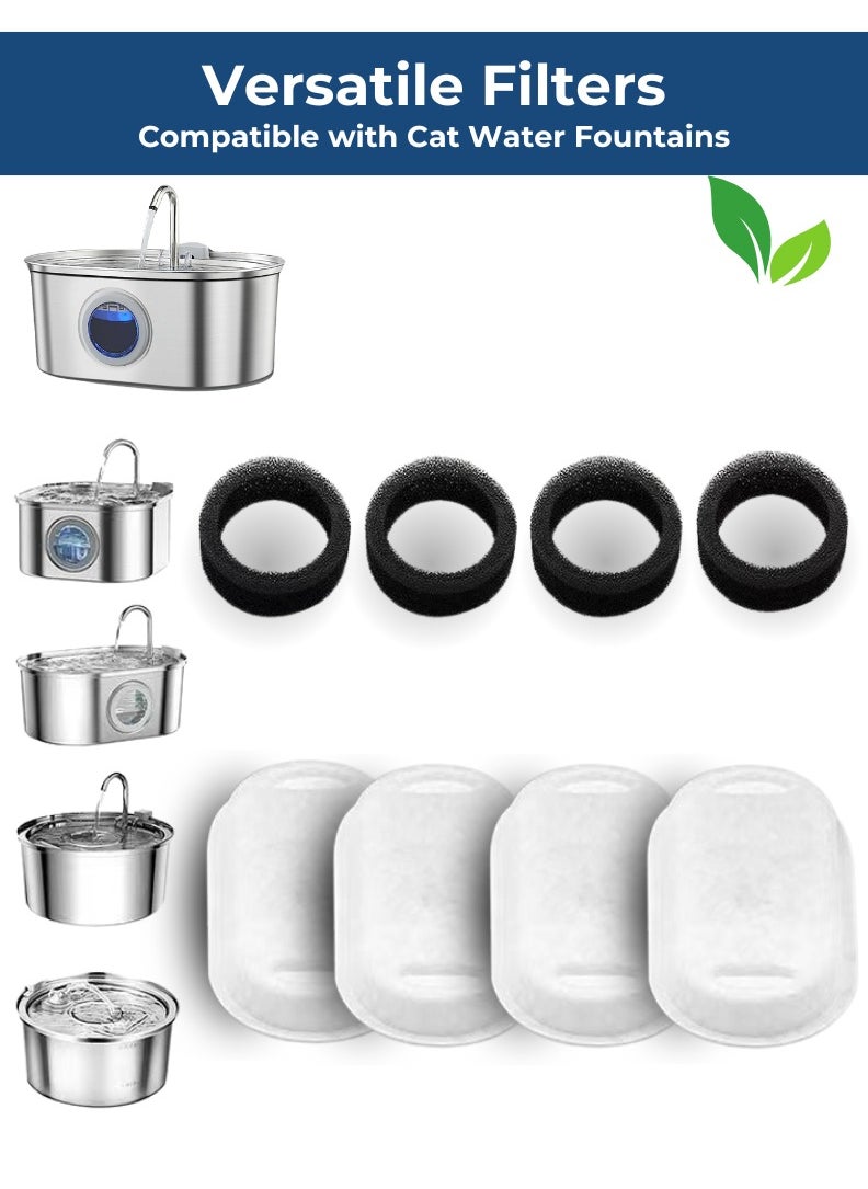 Horizon - 4+4 Pcs Cat Water Fountain Filter (4 Carbon Filters + 4 Sponge Filters), High Quality Cat Fountain Filter Replacement for 3.2L & 2L, Water Fountain for Cats Activated Carbon Replaced Filters - Image 1