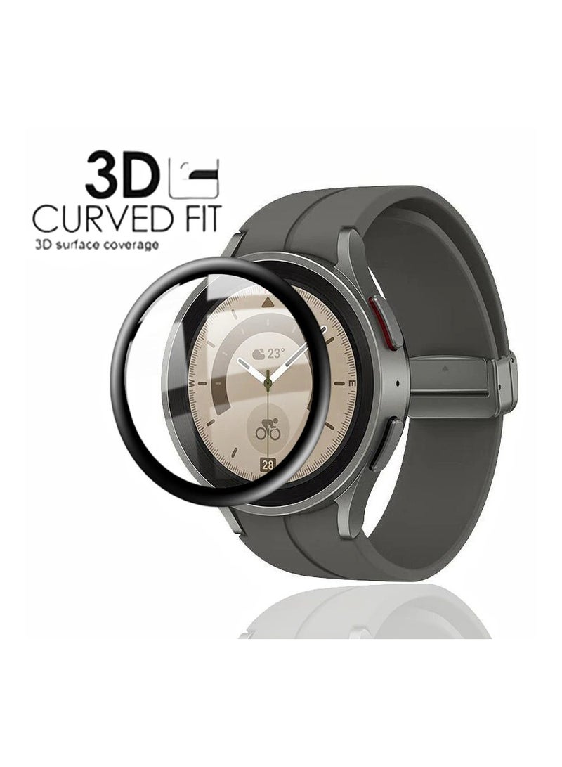 HEXABEX Samsung Galaxy Watch 5 Pro Screen Protector 45mm, Full Cover 3D Curved Screen Protector for Samsung Galaxy Watch 5 Pro 45mm Black/Clear - Image 1
