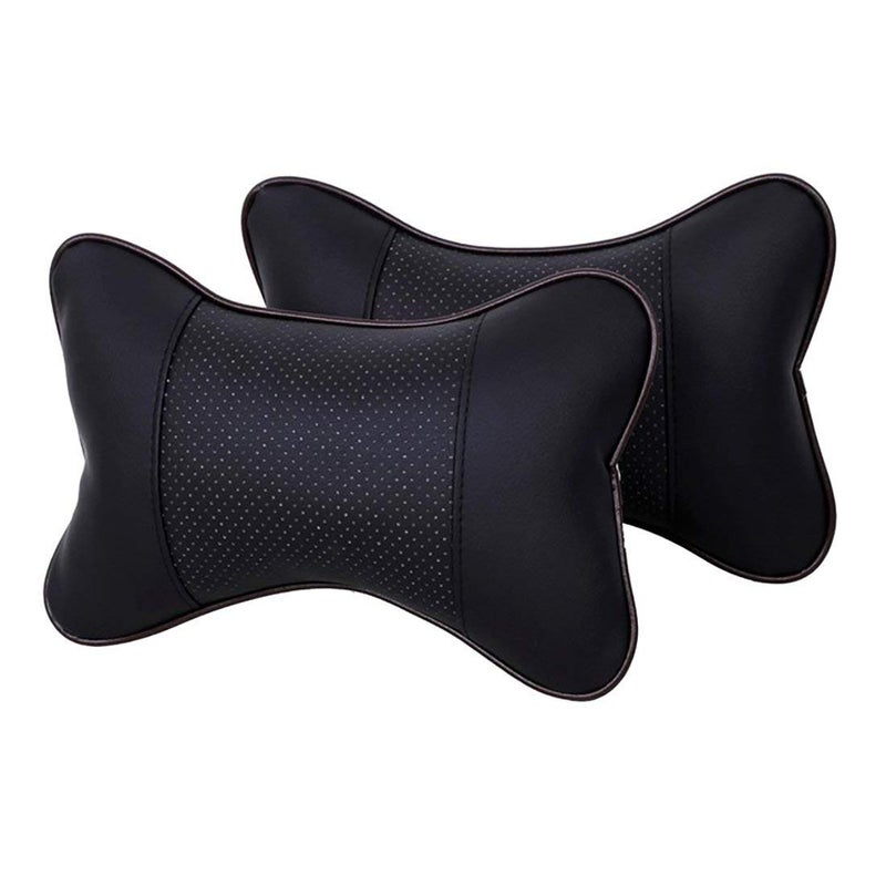 Lurowo 2 Pieces Car Headrest Pillow Neck, PU Leather Neck Support Car Seat Pillow with Removable Cover, Breathable Memory Foam Cushion for Driving Traveling (black) - Image 1