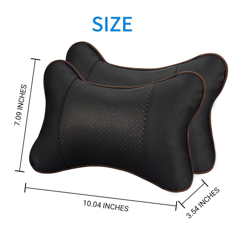 Lurowo 2 Pieces Car Headrest Pillow Neck, PU Leather Neck Support Car Seat Pillow with Removable Cover, Breathable Memory Foam Cushion for Driving Traveling (black) - Image 2