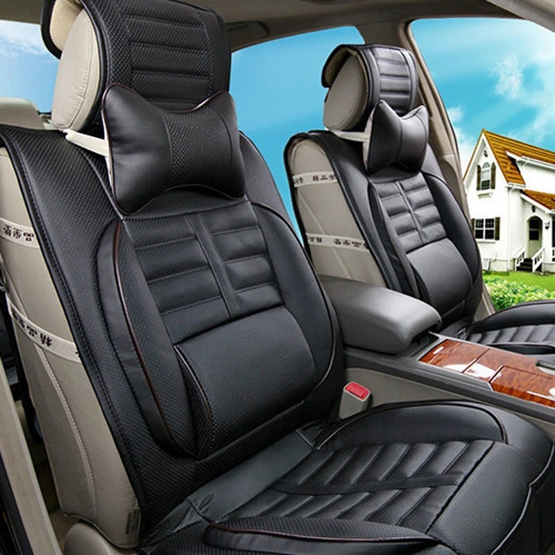 Lurowo 2 Pieces Car Headrest Pillow Neck, PU Leather Neck Support Car Seat Pillow with Removable Cover, Breathable Memory Foam Cushion for Driving Traveling (black) - Image 4