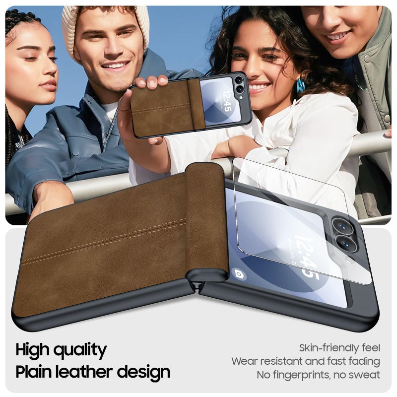 BSNRM for Samsung Galaxy Z Flip 6 Case/Z Flip 7 FE Case with Hinge Protection & Built-in Screen Protector, Ultra Thin Leather Shockproof Cover Phone Case for Galaxy Z Flip 6/Z Flip 7 FE-Brown - Image 5