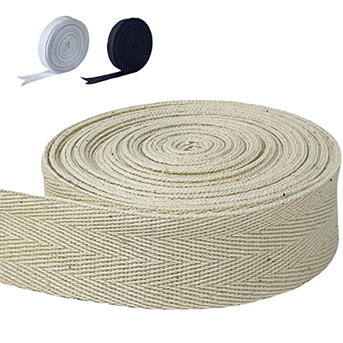 RAWMAT Twill Tape for Sewing 100% Cotton Webbing 2 Inch 5 Yard Roll Herringbone Ribbon Natural Ribbon Color for DIY Craft Making and Tote Bag Patterns for Sewing (Beige) - Image 1