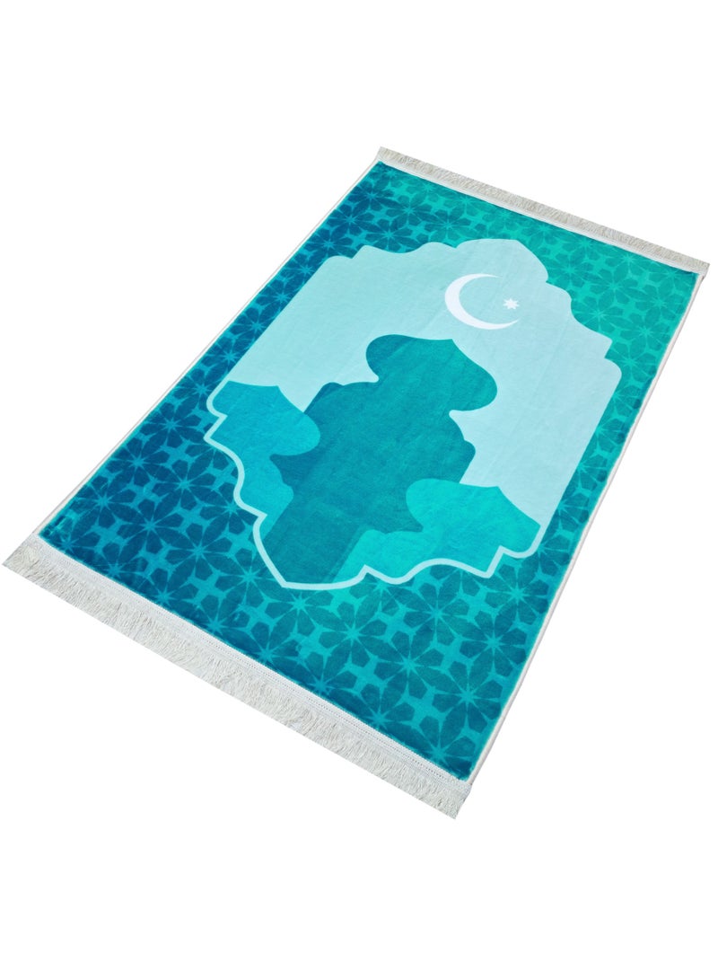 Fabienne Ultra Plush Silky Prayer Mat 70×110cm Premium Printed Islamic Sajadah Soft with Non-Slip Silicon Base Lightweight Portable Musalla for Gift Ramadan Eid Hajj & Umrah Turquoise - Image 2