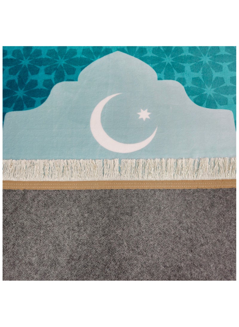 Fabienne Ultra Plush Silky Prayer Mat 70×110cm Premium Printed Islamic Sajadah Soft with Non-Slip Silicon Base Lightweight Portable Musalla for Gift Ramadan Eid Hajj & Umrah Turquoise - Image 3