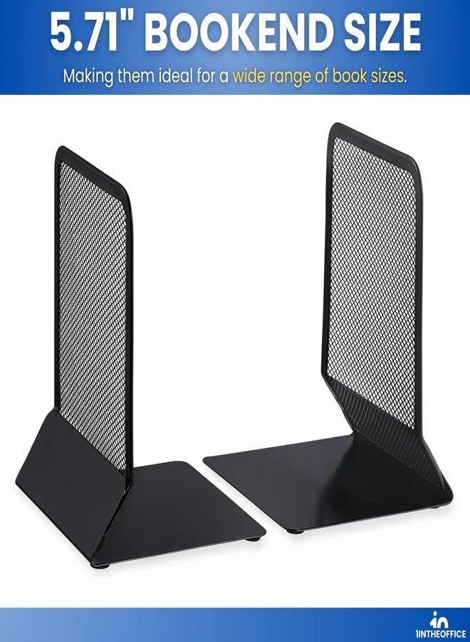 1InTheOffice Bookends for Shelves, Metal Mesh Bookends Heavy Duty, 5.71" Wire Mesh Book Ends, Matte Black, Each, 2 Pairs - Image 3