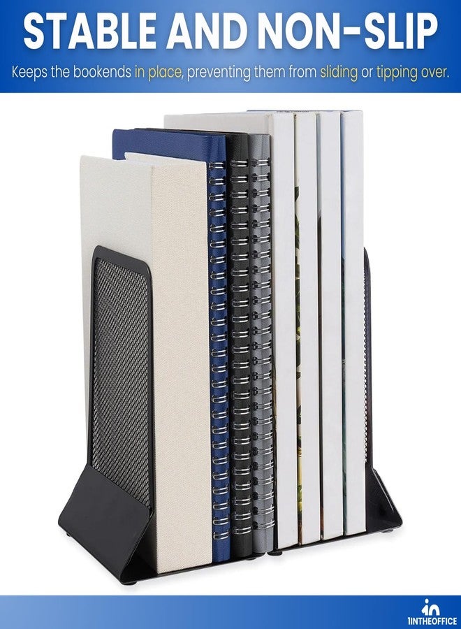 1InTheOffice Bookends for Shelves, Metal Mesh Bookends Heavy Duty, 5.71" Wire Mesh Book Ends, Matte Black, Each, 2 Pairs - Image 5