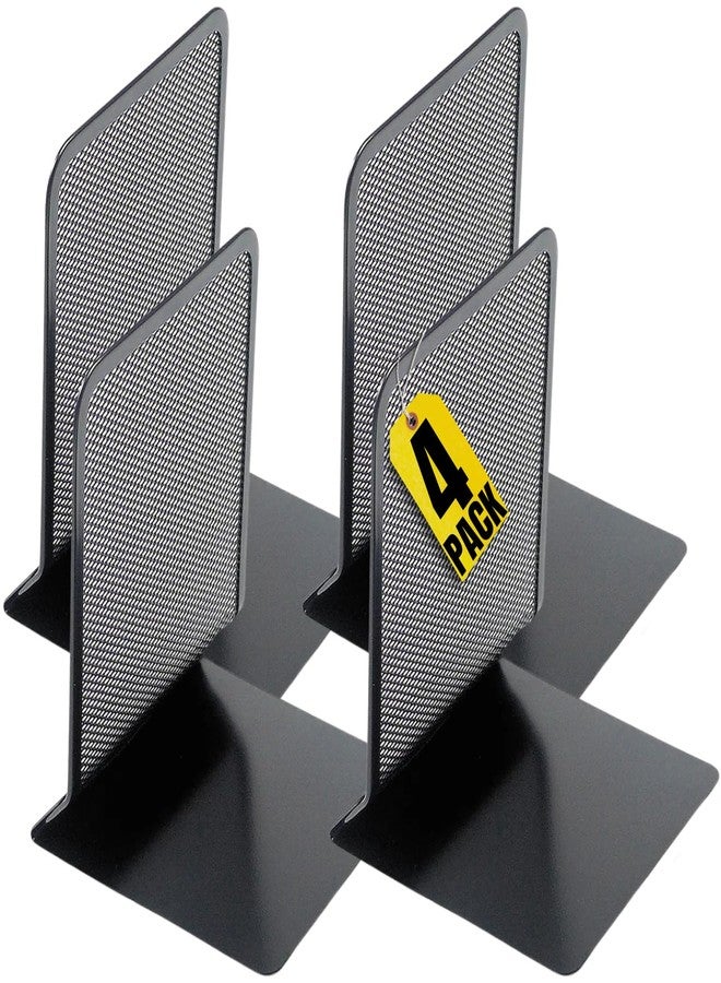 1InTheOffice Bookends for Shelves, Metal Mesh Bookends Heavy Duty, 5.71" Wire Mesh Book Ends, Matte Black, Each, 2 Pairs - Image 1
