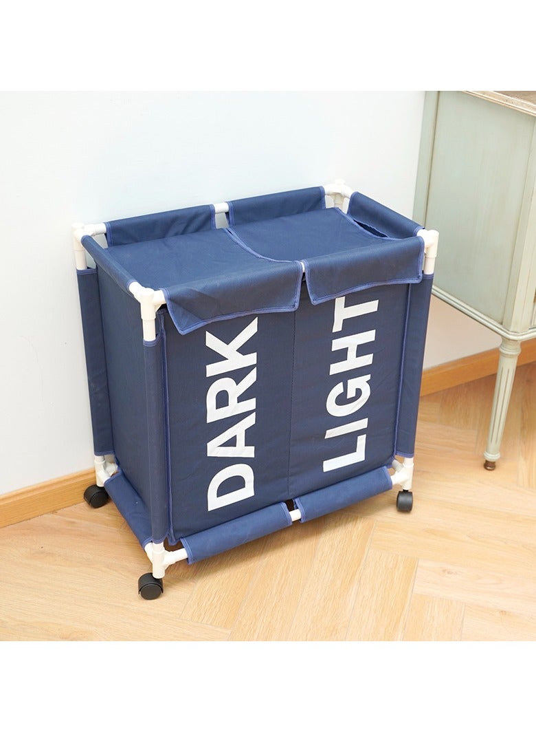 2-Section Laundry Basket with Wheels Blue 61*35*65cm - Image 2