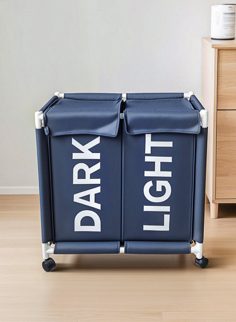 2-Section Laundry Basket with Wheels Blue 61*35*65cm - Image 3