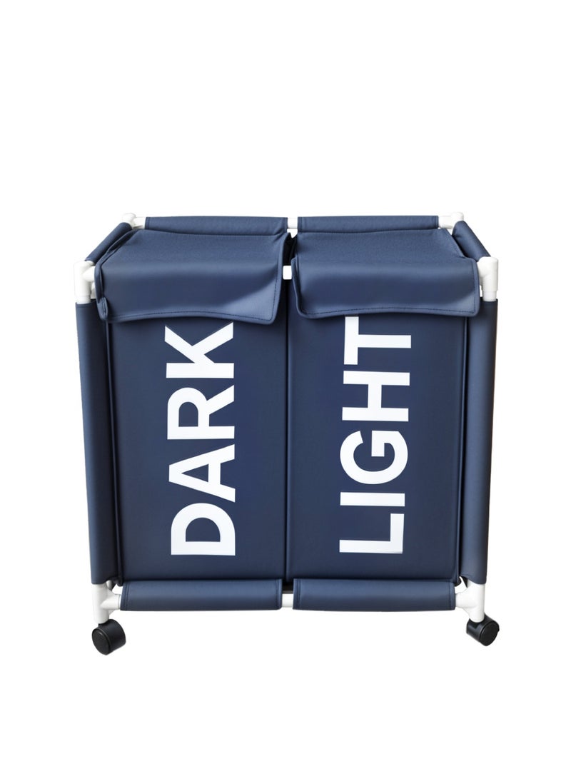 2-Section Laundry Basket with Wheels Blue 61*35*65cm - Image 1