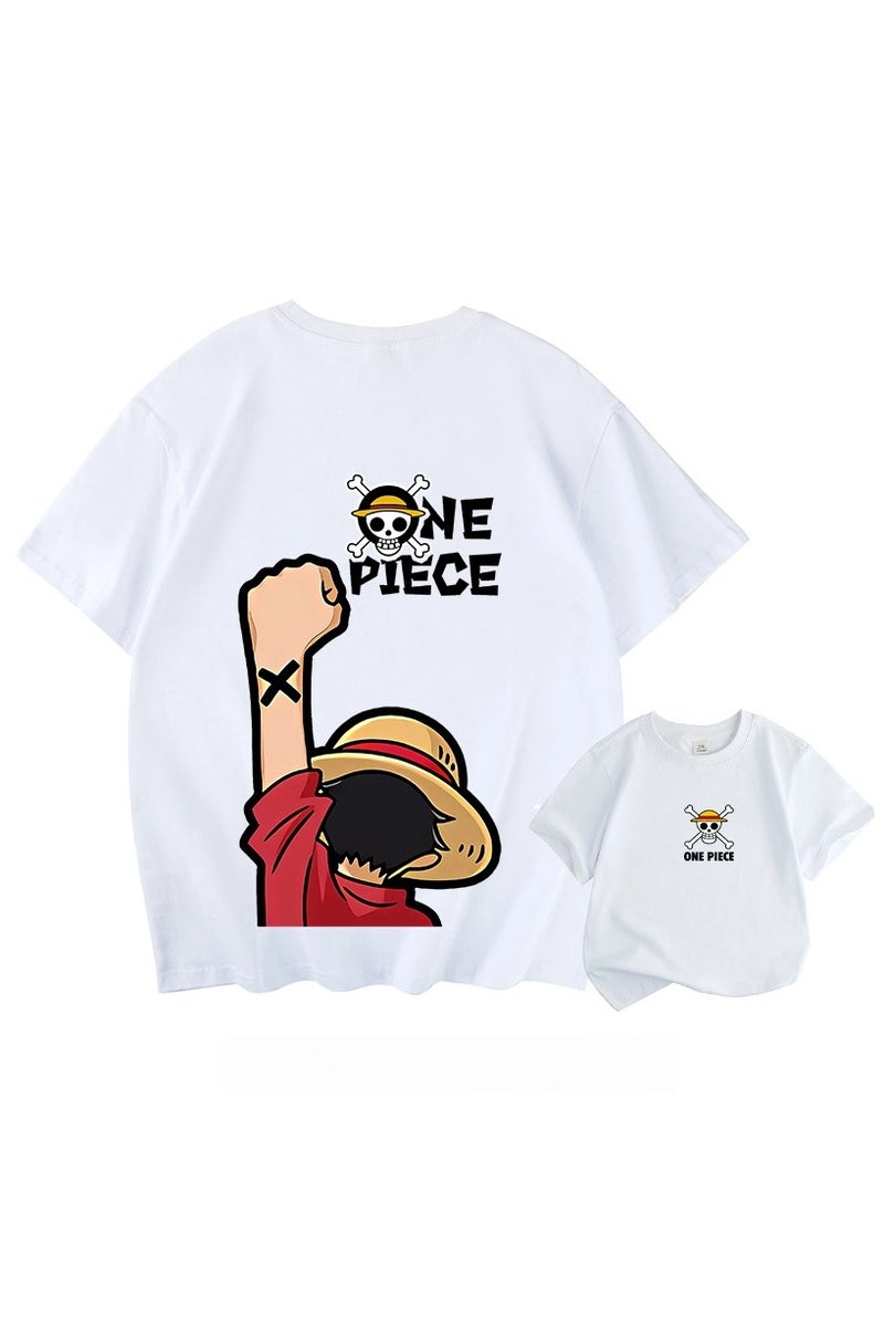 general One Piece Luffy printed short-sleeved T-shirt cotton loose half-sleeved top summer dress for children and students short sleeves - Image 1