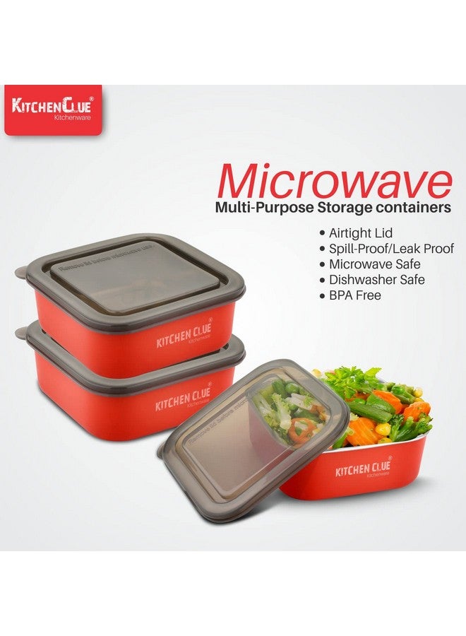 KITCHEN CLUE Stainless Steel Microwave Safe Square Lunch Box Or Containers for Office Home Kitchen I Pack of 3 Pcs, Red - 800 ML Each I Ideal Use for Kids Or Adults I BPA Free (16CM*16CM*6CM) - Image 5
