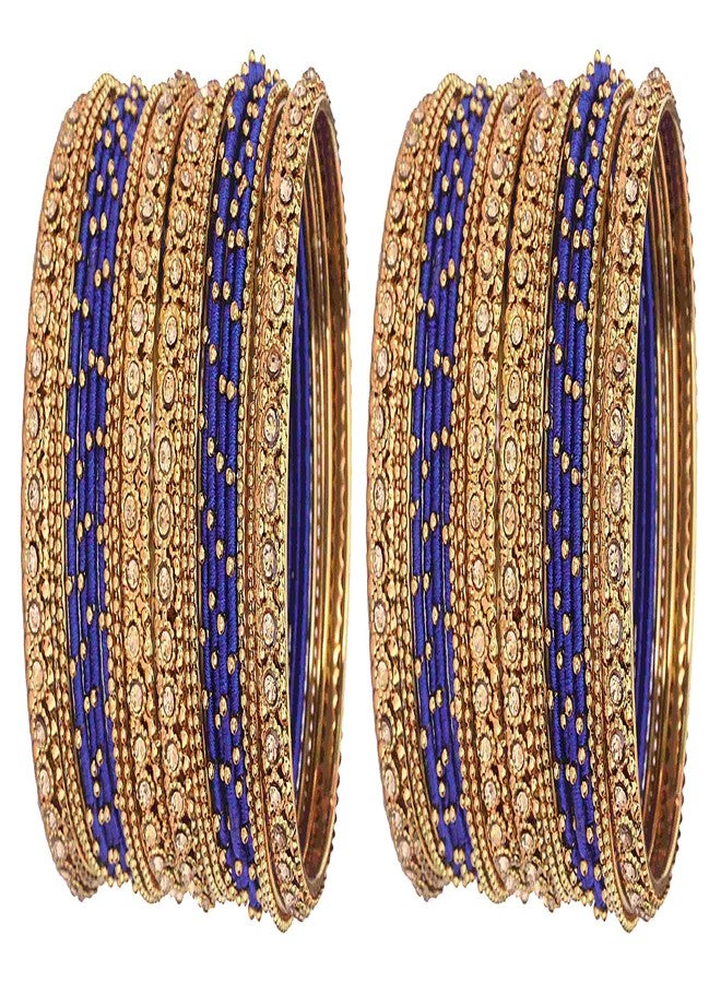 ZULKA Get Your Traditions Silk Thread, Metal Bangle Set with Zircon for Women &Girls (Pack of 2 Set, RoyalBlue-2.4) - Image 1