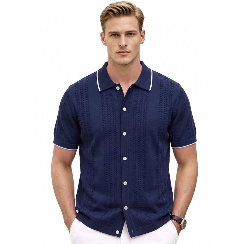 Men's Short Sleeve Polo Shirt Solid Color Casual Knit - Image 5
