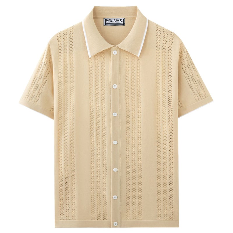 Men's Short Sleeve Polo Shirt Solid Color Casual Knit - Image 2