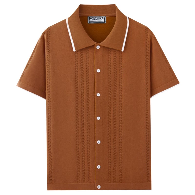 Men's Short Sleeve Polo Shirt Solid Color Casual Knit - Image 4