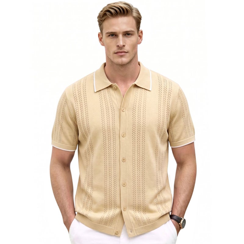 Men's Short Sleeve Polo Shirt Solid Color Casual Knit - Image 1