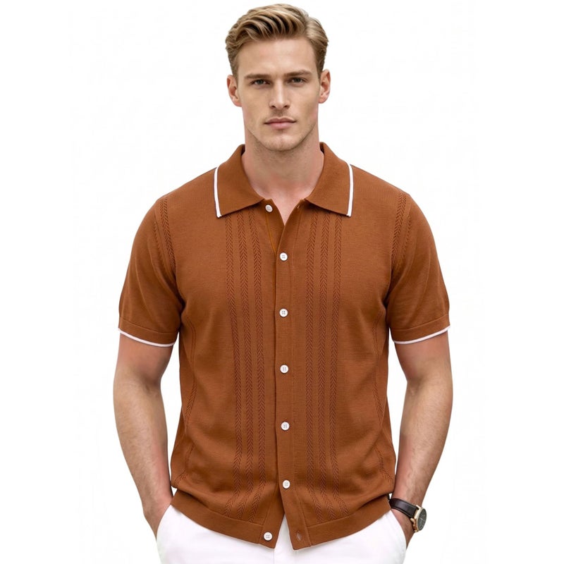 Men's Short Sleeve Polo Shirt Solid Color Casual Knit - Image 3