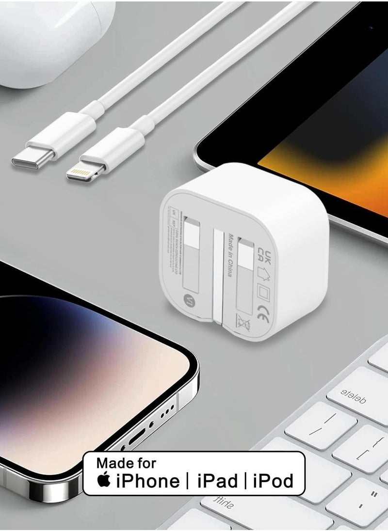 Flyview - iPhone 20W Fast Charger | USB C Wall Fast Charger with USB C to Lightning Cable Compatible with iPhone 14/14 Pro/14 Pro Max/13/12/SE2020/11/XR/XS Max/X/iPad - Image 1
