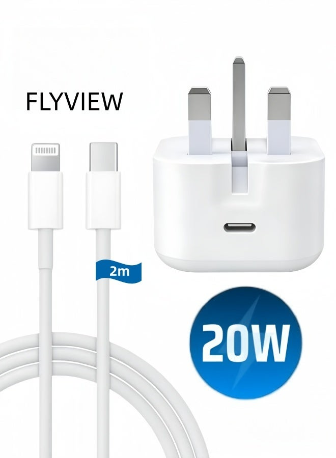 Flyview iPhone 20W Fast Charger | USB C Wall Fast Charger with USB C to Lightning Cable Compatible with iPhone 14/14 Pro/14 Pro Max/13/12/SE2020/11/XR/XS Max/X/iPad