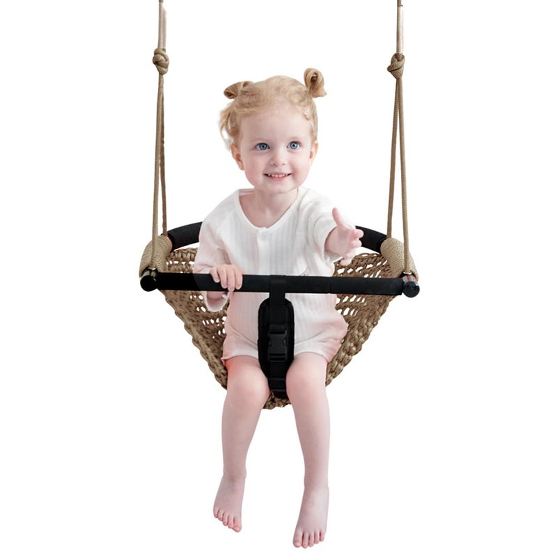 nets Tribe 2 -in- 1 Toddler Swing. Swing Seat for Kids with Adjustable Ropes, for Kids Heavy Duty Rope Play Secure Children Swings Set, for Outdoor Indoor, Backyard. Upgrade Product (Light Brown) - Image 1