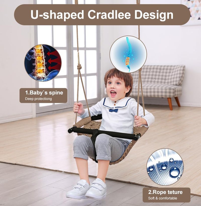 nets Tribe 2 -in- 1 Toddler Swing. Swing Seat for Kids with Adjustable Ropes, for Kids Heavy Duty Rope Play Secure Children Swings Set, for Outdoor Indoor, Backyard. Upgrade Product (Light Brown) - Image 5