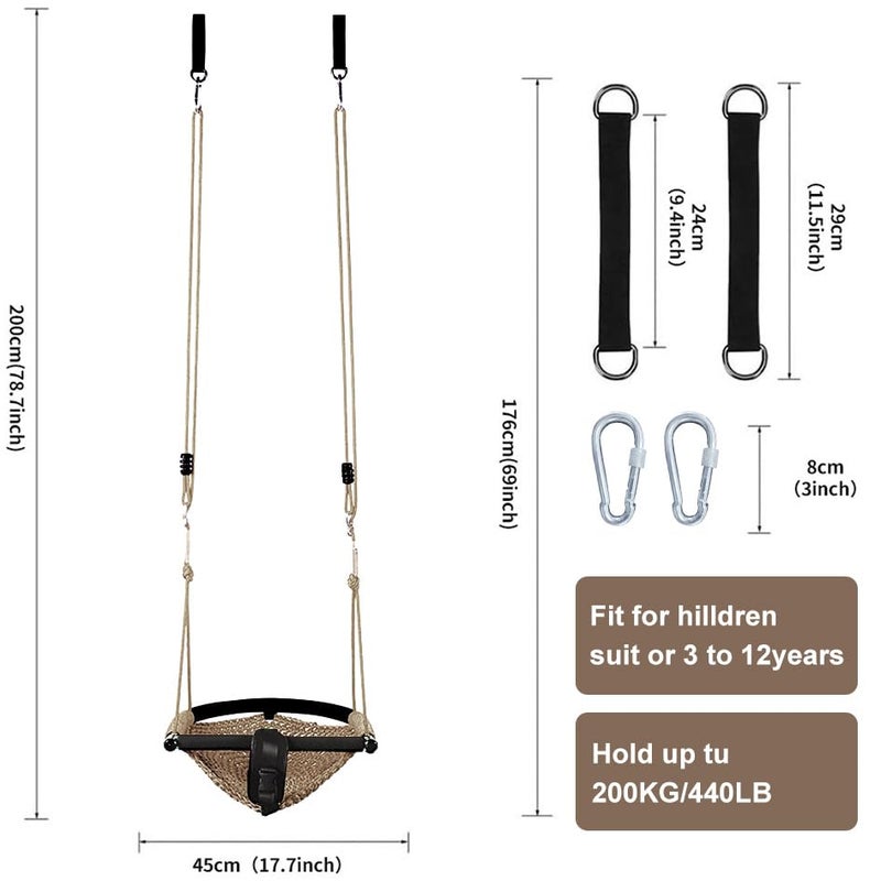 nets Tribe 2 -in- 1 Toddler Swing. Swing Seat for Kids with Adjustable Ropes, for Kids Heavy Duty Rope Play Secure Children Swings Set, for Outdoor Indoor, Backyard. Upgrade Product (Light Brown) - Image 4