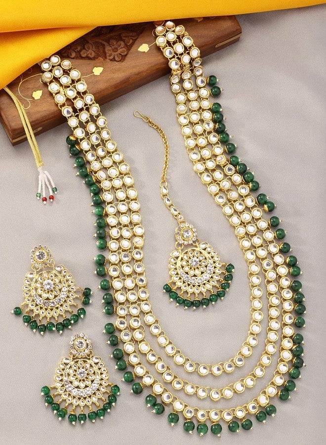Aheli Indian Ethnic Wedding Faux Kundan Beaded Bridal Long Necklace Earring & Maang Tikka Traditional Bharatanatyam jewellery set Gift for Women - Image 3